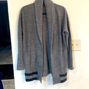 Open-Front Cardigan- Banana Republic, heather gray with black leather detail